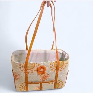 Whimsical Indie Orange Vacation Tote Rattan